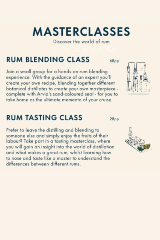 P&O Cruises Arvia Andersons Bar Drinks Menu. Rum Drinks Menu on Arvia