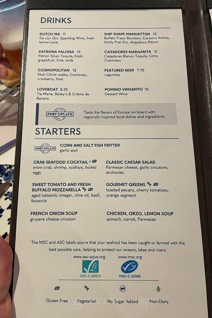 Holland America Line Oosterdam Dining Guide