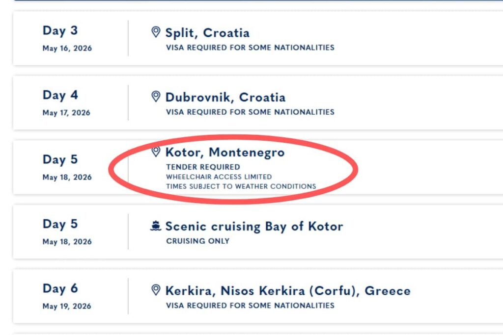 List of cruise ship tender ports