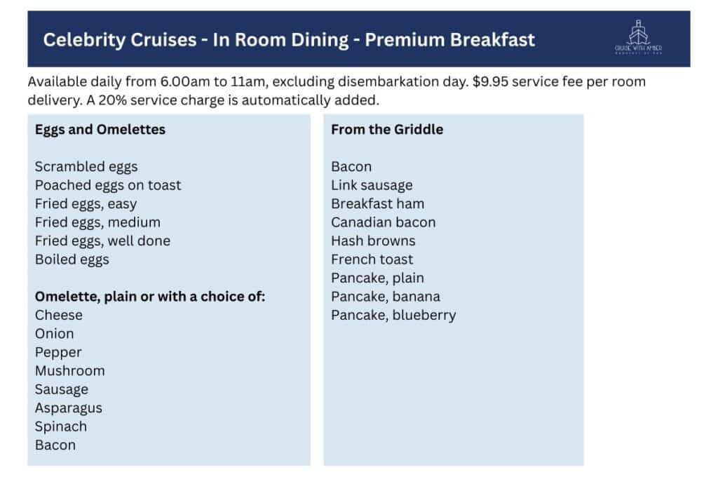 Celebrity Cruises Room Service Menu