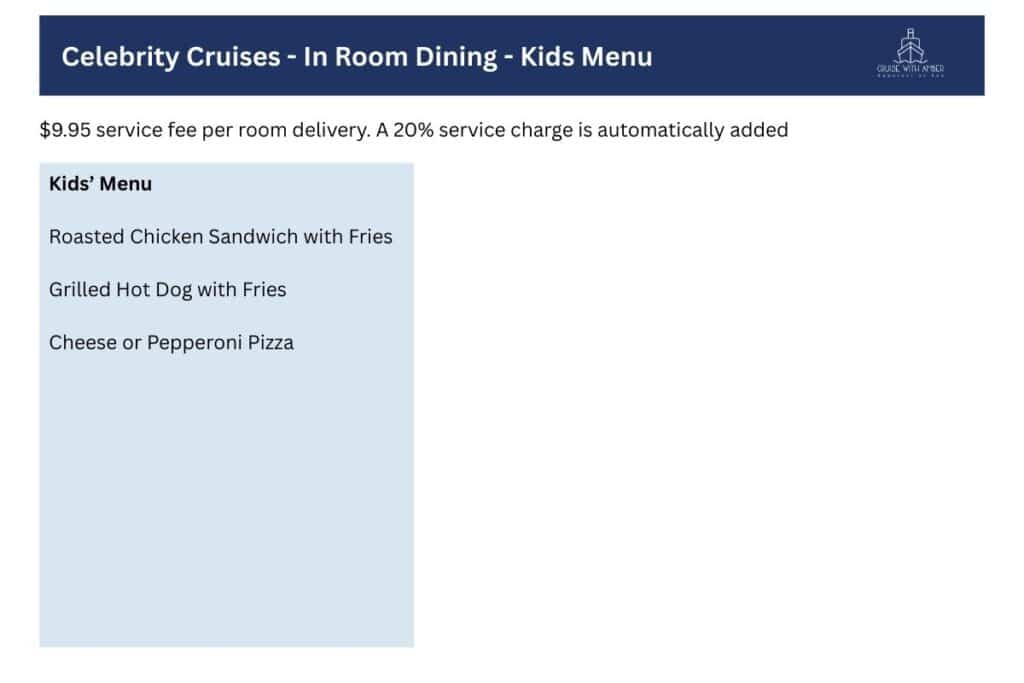 Celebrity Cruises Room Service Menu