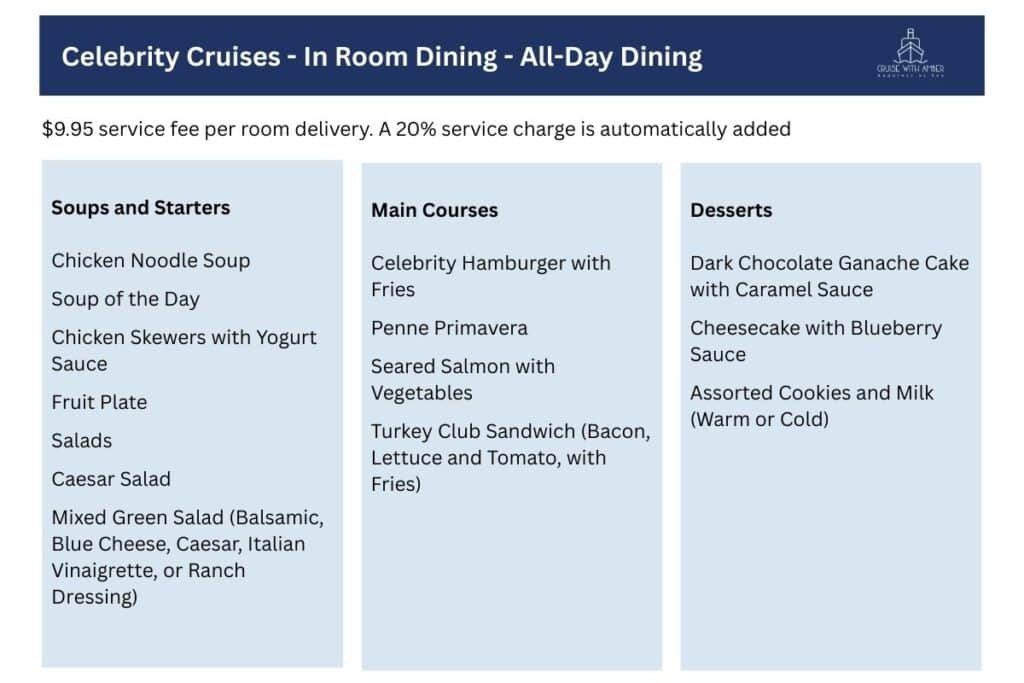 Celebrity Cruises Room Service Menu